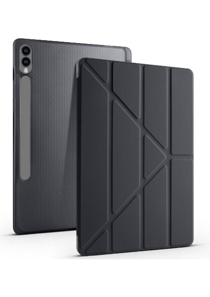 M.tk moveteck Samsung Galaxy Tab S9 Fe Plus 12.4 SM-X610 Kılıf Kalem Bölmeli Trifolding Yatay Dikey Standlı Case Hediye Kalemli