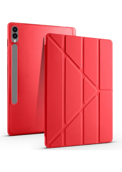 M.tk moveteck Samsung Galaxy Tab S9 Fe Plus 12.4 SM-X610 Kılıf Kalem Bölmeli Trifolding Yatay Dikey Standlı Case Hediye Kalemli