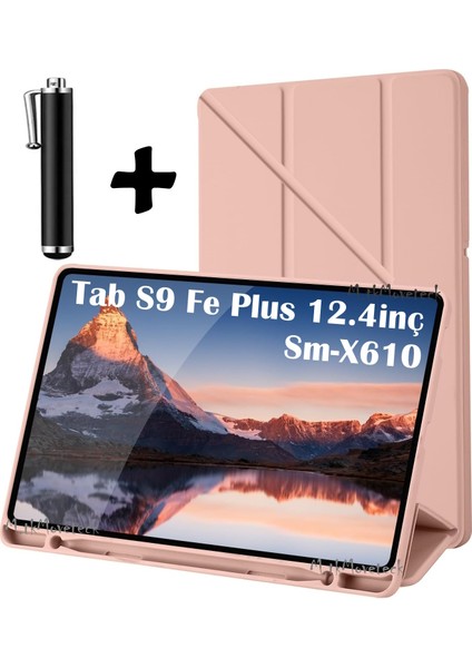 Samsung Galaxy Tab S9 Fe Plus 12.4 SM-X610 Kılıf Kalem Bölmeli Trifolding Yatay Dikey Standlı Case Hediye Kalemli