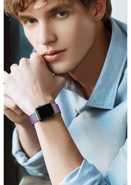 Apple Watch Uyumlu 42MM 44MM 45MM 49MM 1/2/3/4/5/6/se/7/8/9 Ultra 2 Kordon Çelik Hasır Kordon