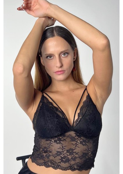 Kadın Siyah Dantelli Şık Bralet