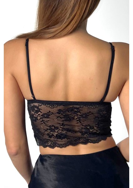 Kadın Siyah Dantelli Şık Bralet