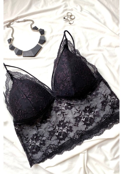 Kadın Siyah Dantelli Şık Bralet