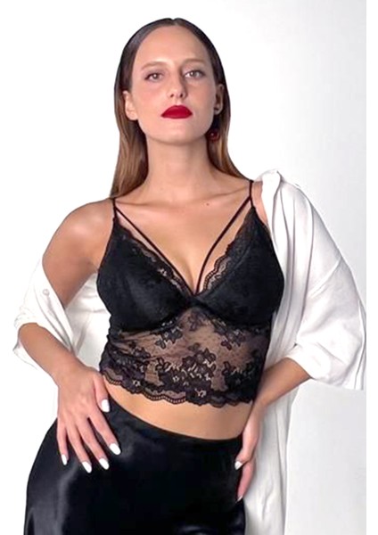 Kadın Siyah Dantelli Şık Bralet
