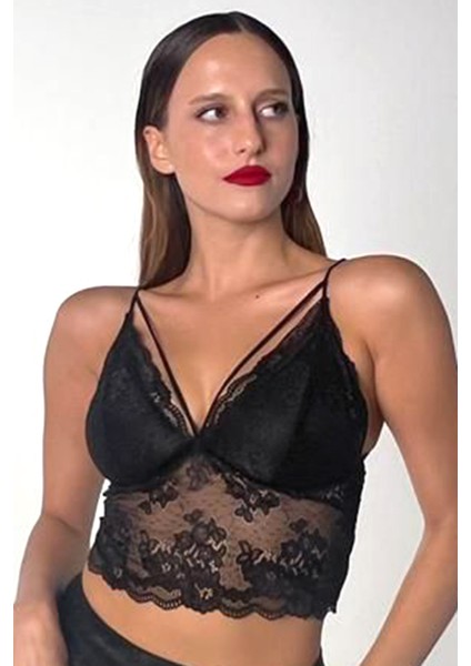 Kadın Siyah Dantelli Şık Bralet