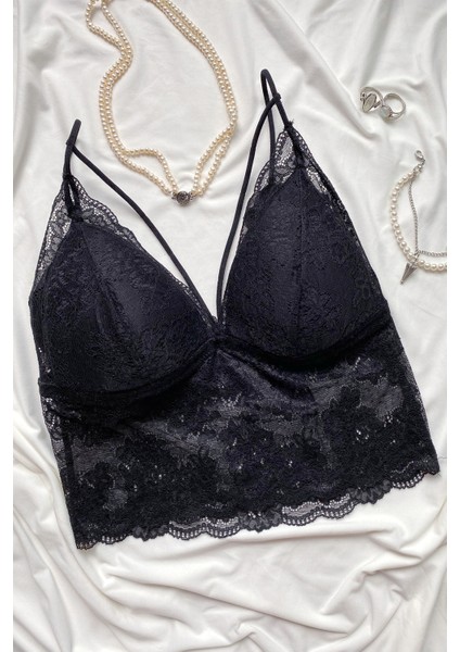 Kadın Siyah Dantelli Şık Bralet