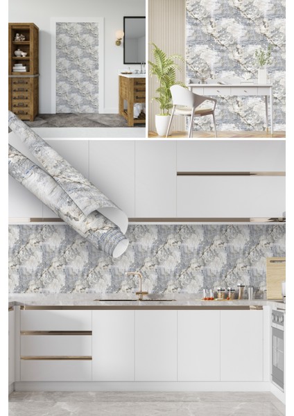 Eskitme Sıva Görünümlü Yapışkanlı Folyo, Taş Desenli Folyolar, Mutfak, Tezgah, Masa, Dolap Kaplama Folyosu, Isıya Dayanıklı, Su Geçirmez, Yapışkan Folyolar, Sticker, Büyük Ebatlı, Dekoros