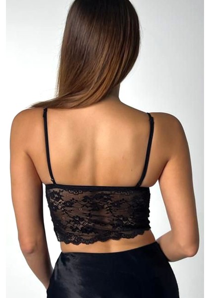 Kadın Siyah Dantelli Şık Bralet
