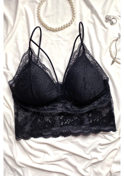 Kadın Siyah Dantelli Şık Bralet