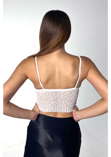 Kadın Beyaz Dantelli Şık Bralet