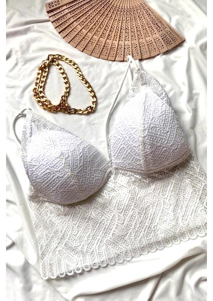 Kadın Beyaz Dantelli Şık Bralet