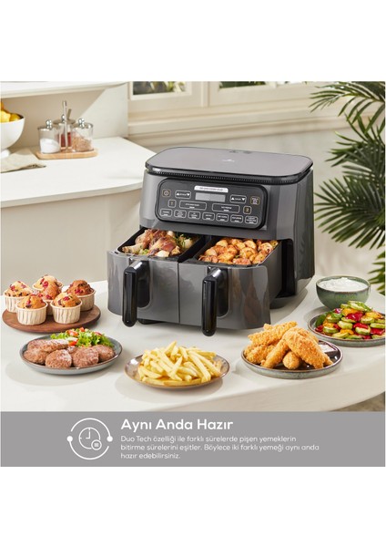 Air pro Cook Duo Tandır Xxxl 4+4 Litre Aırfryer Space Gray Black 8 Kişilik Fritöz