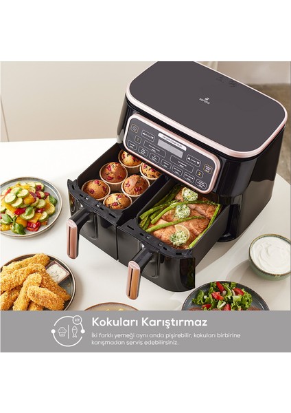 Air pro Cook Duo Tandır Xxxl 4+4 Litre Aırfryer Space Gray Black 8 Kişilik Fritöz