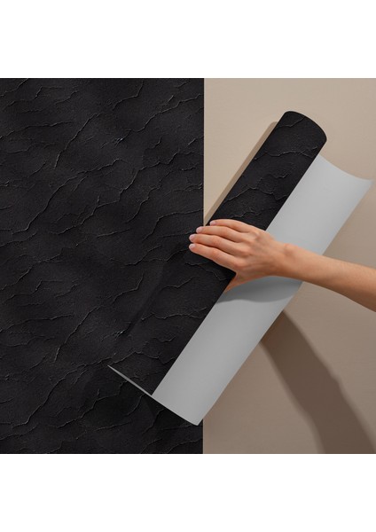 Siyah Sıva Kendinden Yapışkanlı Folyo, Duvar Görünümlü Folyolar, Mutfak, Tezgah, Masa, Dolap Kaplama Folyosu, Isıya Dayanıklı, Su Geçirmez, Yapışkan Folyolar, Sticker, Büyük Ebatlı, Dekoros