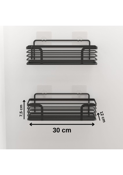 Teknotel Yapışkanlı Kancalı 2 Adet Banyo Rafı Mat Siyah ST284H