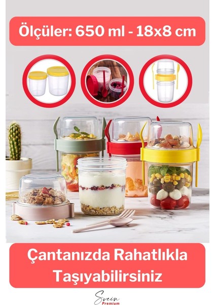 Saklama Kabı Kapaklı Erzak Beslenme Çantası Detox Müsli Diyet Kabı Çok Renkli Container 650 ml