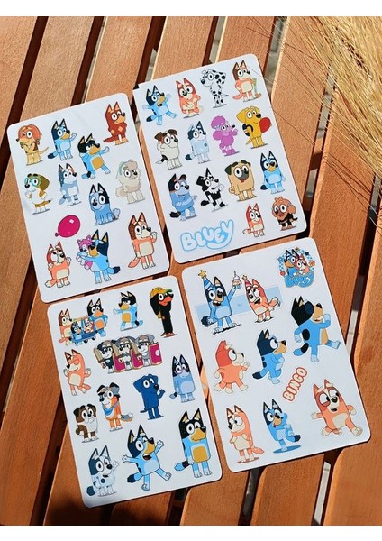 EyER Shoping Bluey ve Arkadaşları Etiket Sticker Seti 4 Sayfa A6 Boy