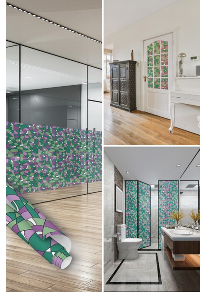 Vitray Görünümlü Şeffaf Yapışkanlı Folyo, Cam Kaplama, Ofis Camı, Duşakabin, Mutfak, Tezgah, Masa, Dolap Kaplama Folyosu, Su Geçirmez, Yapışkan Folyolar, Sticker, Büyük Ebatlı, Dekoros