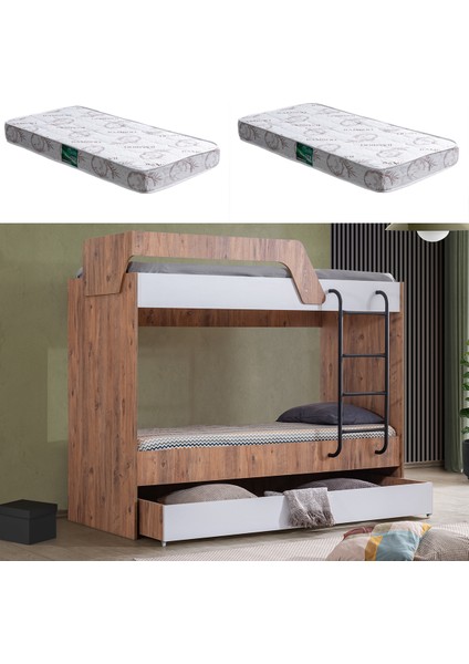 Triple Yavrulu Metal Ayaklı Ranza + 2 Adet Comfort Yatak