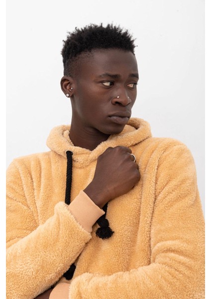 Grody.t Unisex Kapüşonlu Peluş Sweatshirt Hoody Bej modelleri