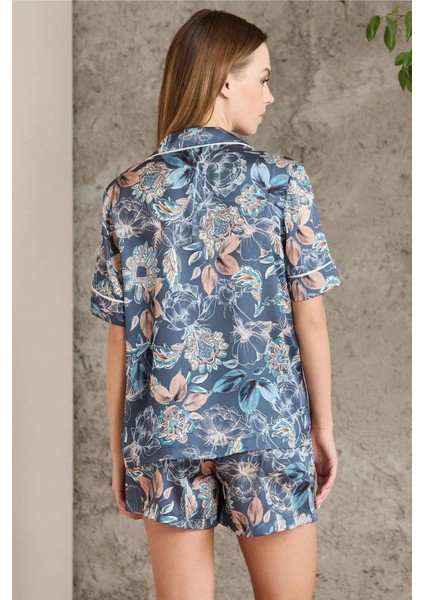 1210 Çiçek Desenli Pijama 3 Parça Set modelleri