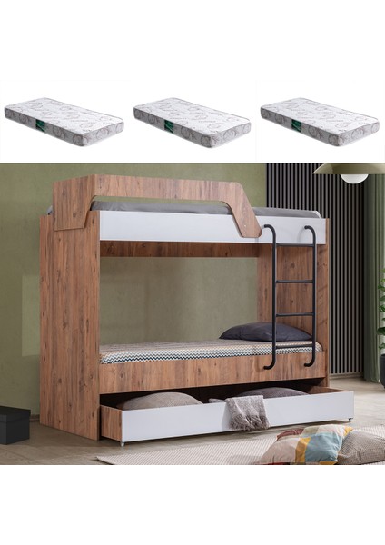 Triple Yavrulu Metal Ayaklı Ranza + 3 Comfort Yatak