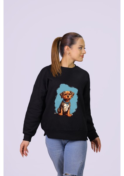 Köpek Temalı Özel Tasarım Crop Sweatshirt