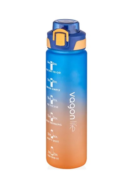 1000ML Çift Renk Pipetli ve Pipetsiz Kullanıma Uygun Motivasyon Matarası Sticker Hediyeli