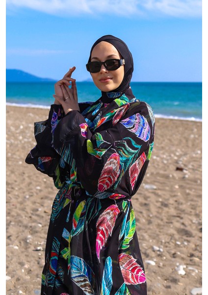 Remsa Tesettür Mayo Üzerine Tek Kaftan Kimono Pareo RP004C Yeşil Tavus Kuşu fiyatları
