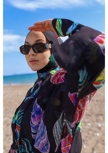 Remsa Tesettür Mayo Üzerine Tek Kaftan Kimono Pareo RP004C Yeşil Tavus Kuşu modelleri