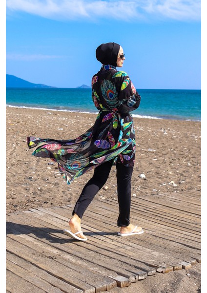 Remsa Tesettür Mayo Üzerine Tek Kaftan Kimono Pareo RP004C Yeşil Tavus Kuşu fırsatları
