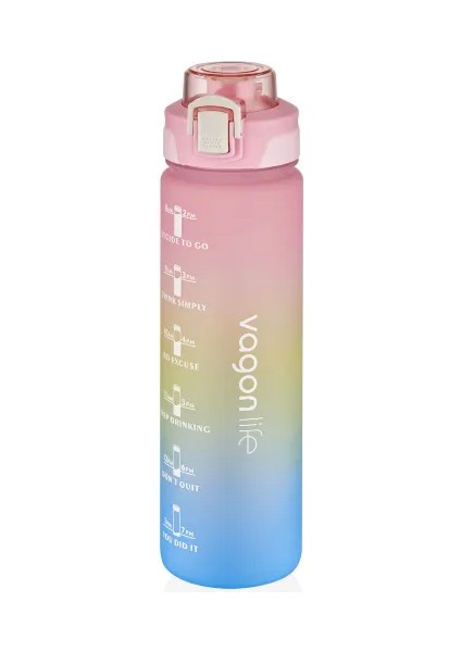1000ML Çift Renk Pipetli ve Pipetsiz Kullanıma Uygun Motivasyon Matarası Sticker Hediyeli