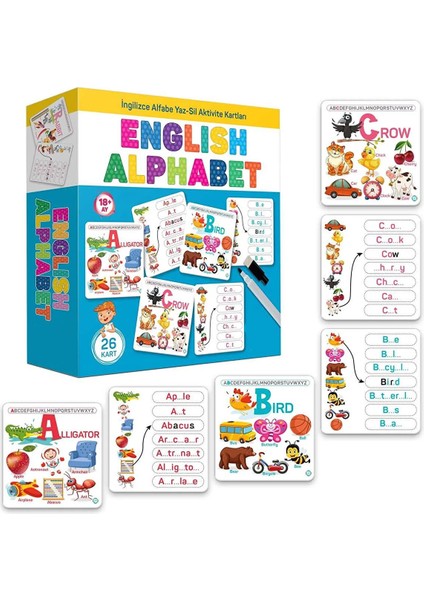 English Alphabet Ingilizce Alfabe Yaz-Sil Aktivite Kartları Eğitici Öğretici Ilk Kelimeler Dil Seti