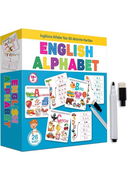 English Alphabet Ingilizce Alfabe Yaz-Sil Aktivite Kartları Eğitici Öğretici Ilk Kelimeler Dil Seti