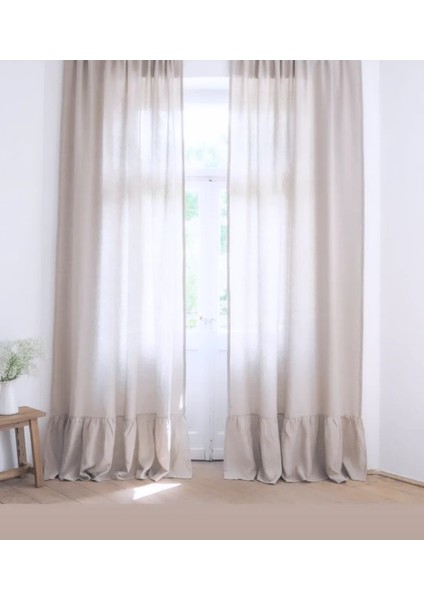%100 Pamuklu Fırfırlı Vintage Sade Düz Keten Dokuma Buldan Perdesi - Pilesiz Güneşlik modelleri