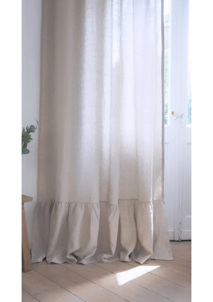 %100 Pamuklu Fırfırlı Vintage Sade Düz Keten Dokuma Buldan Perdesi - Pilesiz Güneşlik fırsatları