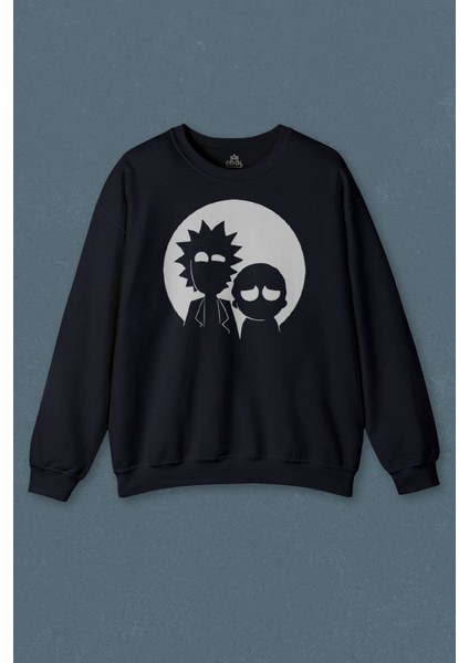 Lacivert Sweatshirt Einstein Çizgi Film Baskılı Unisex Sweat