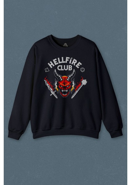 Lacivert Sweatshirt Stranger Things Hellfire Club Baskılı Unisex Sweat