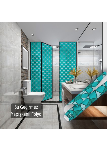 Geometrik Desenli Kendinden Yapışkanlı Şeffaf Folyo, Cam Vitray Görünümlü Mavi Folyolar, Su Geçirmez, Işık Geçirgen, Banyo, Yatak Odası, Mutfak Için Ev Dekoru, Duşakabin, Pencere Kaplama Dekoros fırsatları