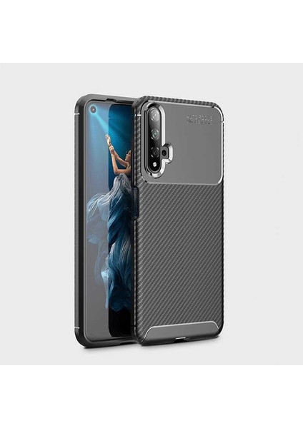 Huawei Nova 5t Kılıf Karbon Görünümlü Ultra Ince ve Dayanıklı Silikon Kapak