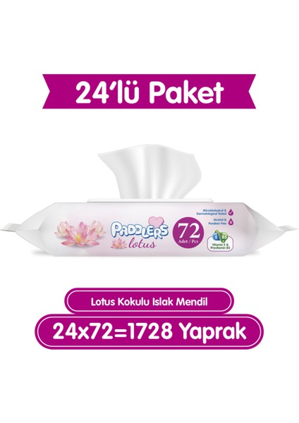 Lotus Çiçeği Kokulu Islak Mendil 24X72 Li Koli (1728 Yaprak)