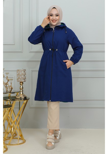 Belden Bağlamalı Kapşonlu Trençkot-1905 İndigo fiyatları