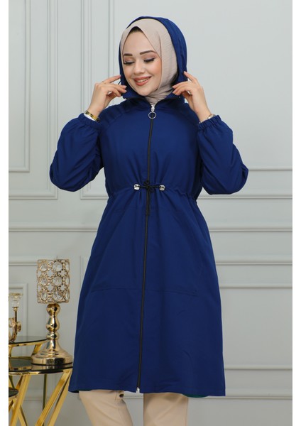 Belden Bağlamalı Kapşonlu Trençkot-1905 İndigo modelleri