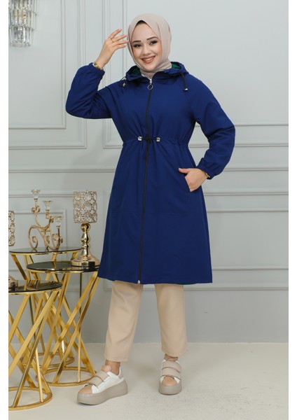 Belden Bağlamalı Kapşonlu Trençkot-1905 İndigo indirimleri