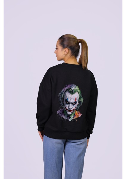 Joker Sırt Detaylı Temalı Özel Tasarım Crop Sweatshirt