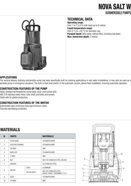 Nova Salt W Ma 0,3 Hp Tuzlu Su Dalgıcı