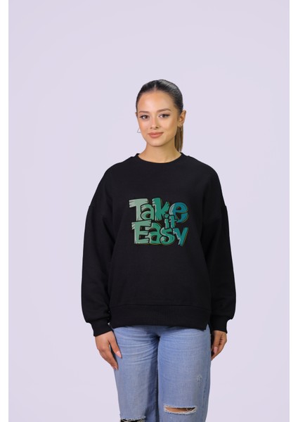 Take It Easy Temalı Özel Tasarım Crop Sweatshirt