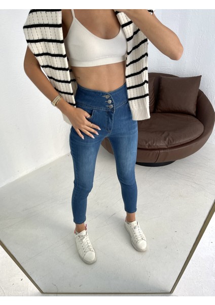 Yüksek Bel Likralı Jean Pantolon 90 cm fırsatları