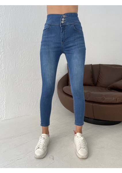 Yüksek Bel Likralı Jean Pantolon 90 cm indirimleri