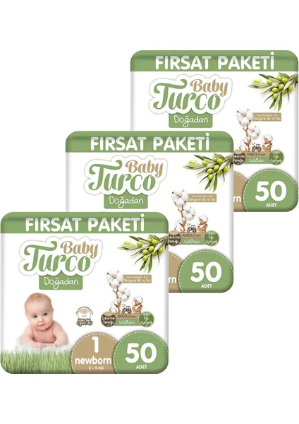 Baby Turco Doğadan Fırsat Paketi Bebek Bezi 1 Numara Newborn (50X3 150 Adet)